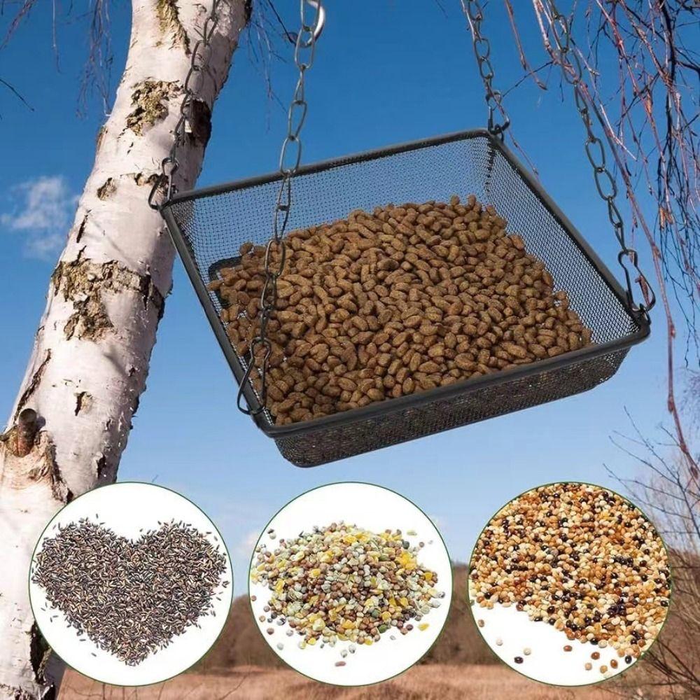 Square Bird Suspended Feeder Large Capacity Bird Chain Tray Hanging Bird Feeder  Balcony