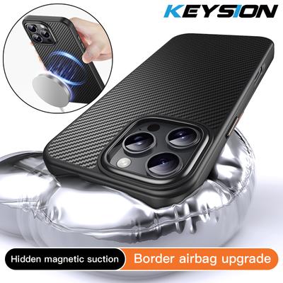 KEYSION Magnetic Suction Case for MagSafe for iPhone 16 Pro Max Carbon Fiber Texture Shockproof Phone Cover for iPhone 16 Plus