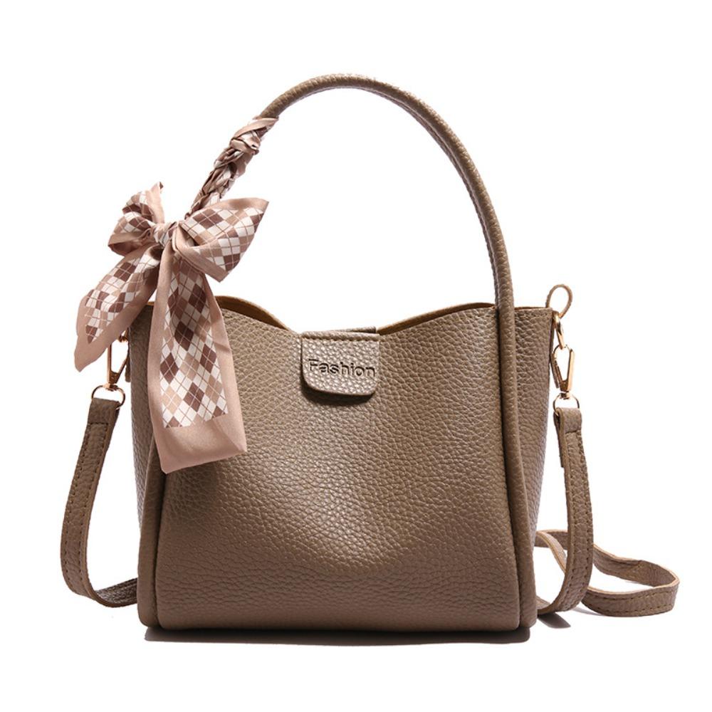 Solid Color Pu Leather Bucket Bag Versatile Women 's Handbag Temperament Crossbody Bag  Outdoor
