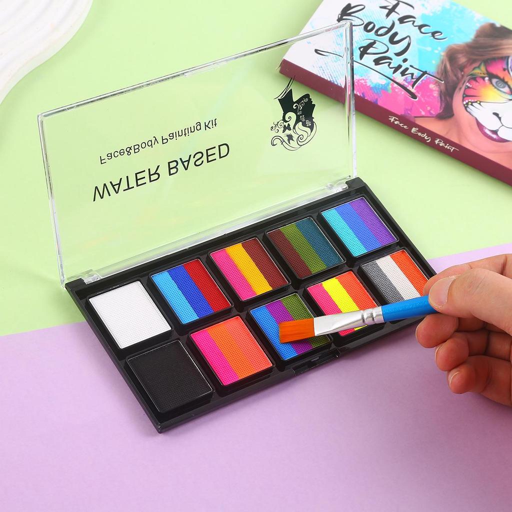 Kids' Face Paint Set: 10 Grids, 3 Colors, Water-Soluble, Easy to Clean