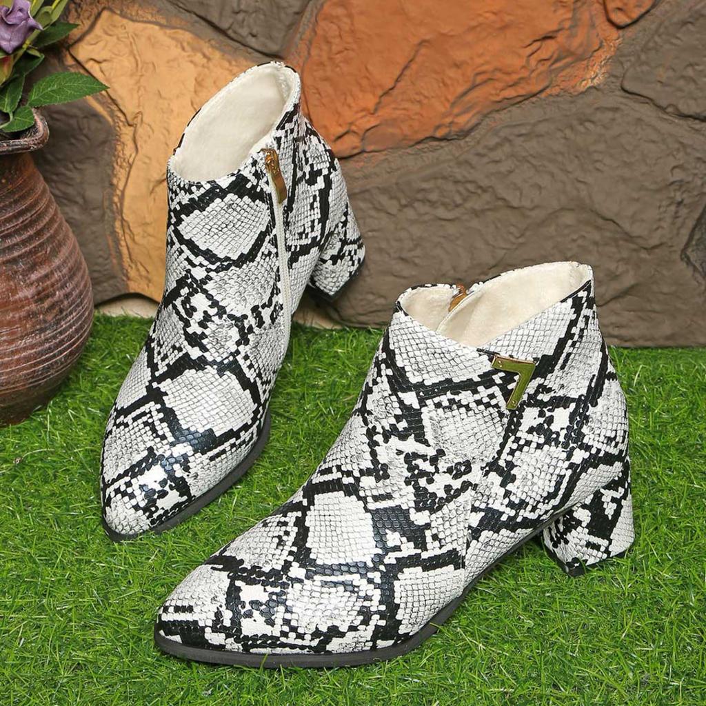 Women's Chunky Heel Ankle Boots Fashionable And Casual Pointed Leather Upper Side Zipper Ankle Boots Boots Women with Laces