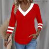 American style 2026 new women's casual fashion trendy high-quality color-blocked long-sleeve V-neck T-shirt
