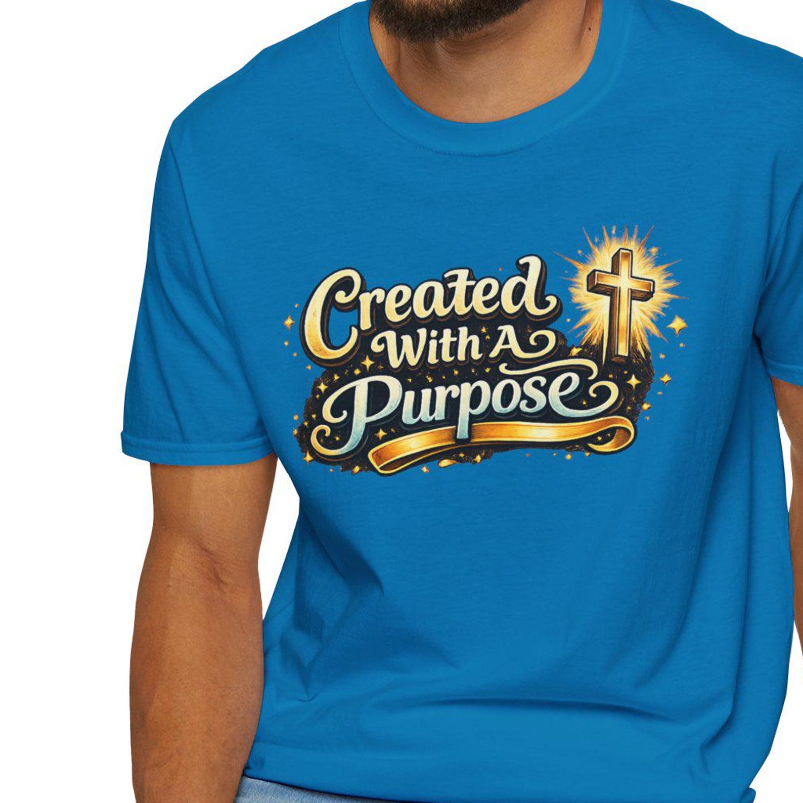 Created With A Purpose T-Shirt | Christian Cross Faith Typography Tee M