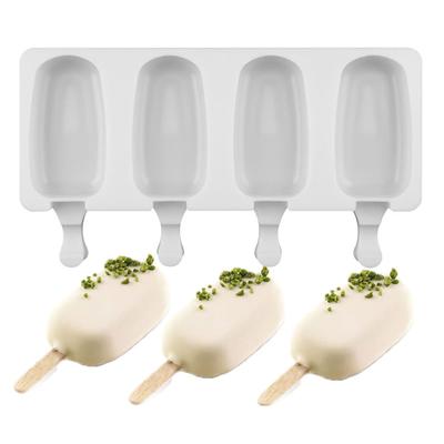 Silicone Ice Juice Popsicle Maker 4 Cell Mould Lolly Mould Tray Pan Kitchen Tools Non Stick Ice Freezer For Kids Baby Children