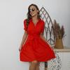 2025 Trendy Red Short Sleeve Dress for Women – Spring, Autumn, Winter