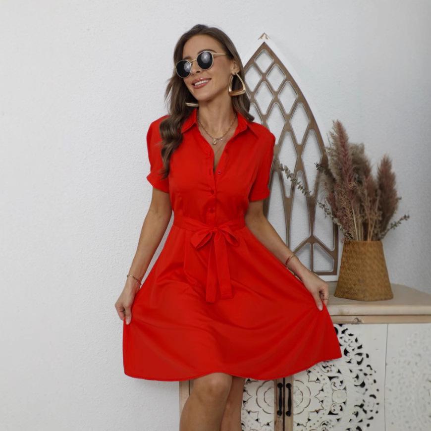 2025 Trendy Red Short Sleeve Dress for Women – Spring, Autumn, Winter