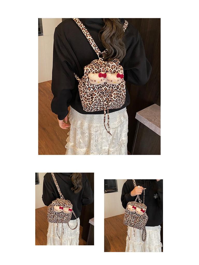 Katzenrucksack mit Leopardenmuster: Koreanischer Stil, Wildleder, Mehrfachnutzung für Mädchen - Herbst/Winter.