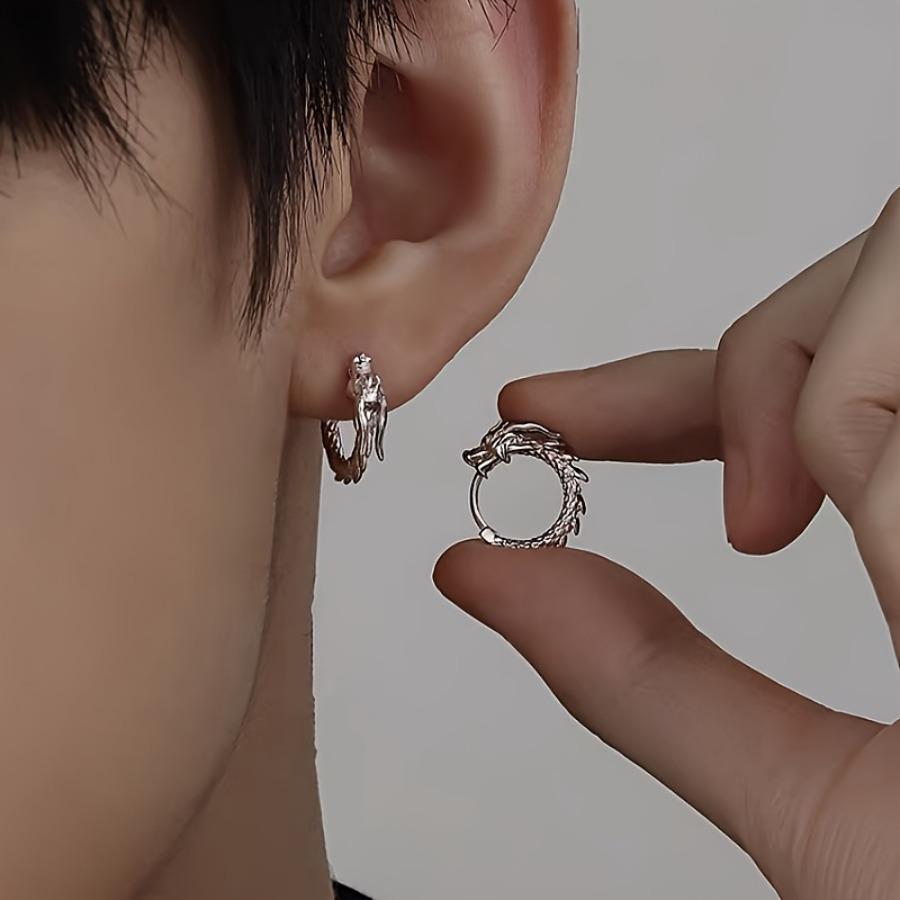 2pcs Silvery Dragon Earrings, Mini Fashion Dragon Ear Buckles, Unisex, Suitable for Casual Parties, Homecoming/Independence Day
