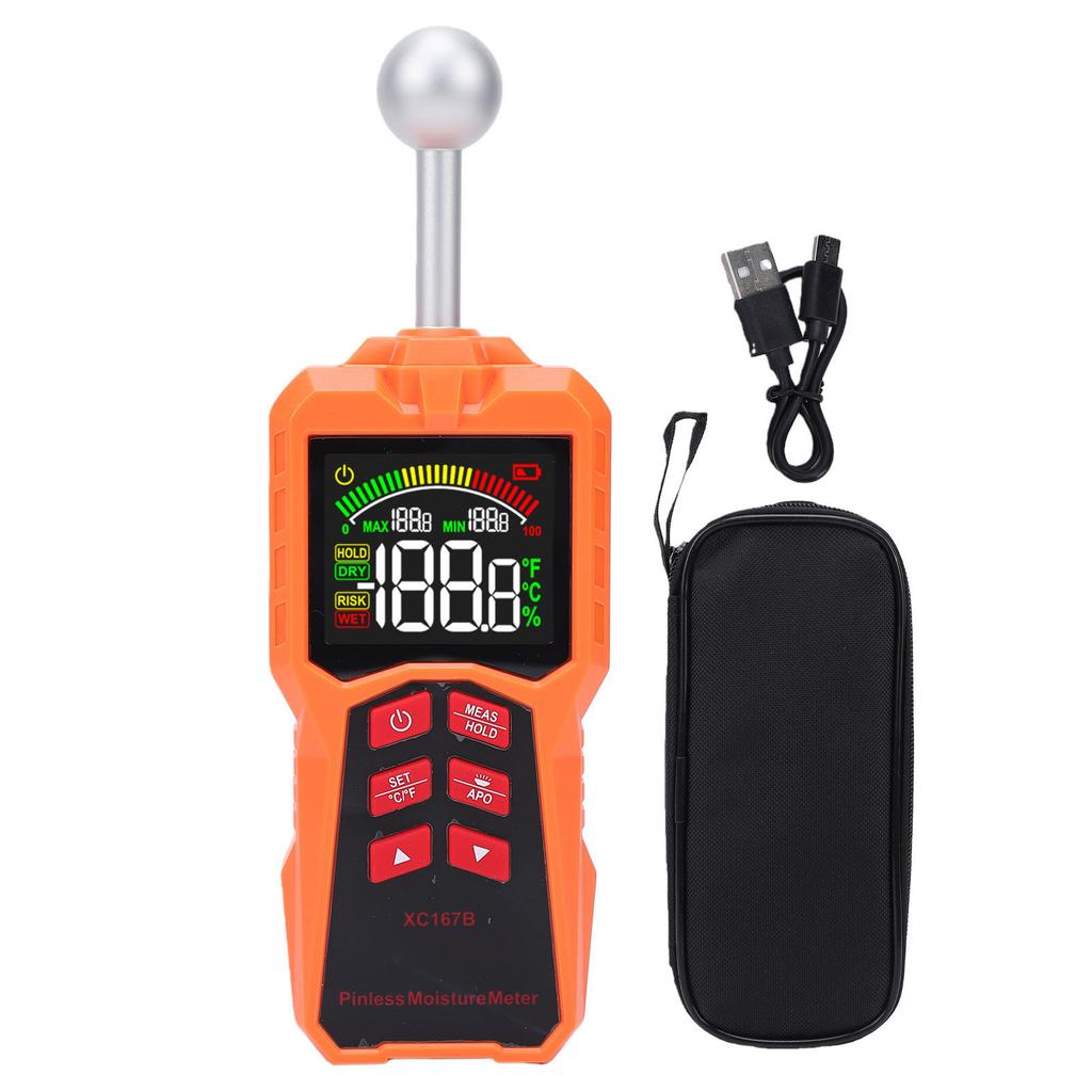 Spherical Humidity Meter Ball Probe Pinless Damp Tester with LED Flashlight for Wall Wood Drywall