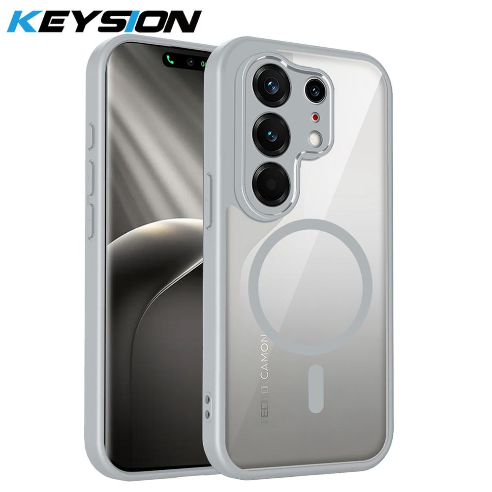 KEYSION Transparent Magnetic Phone Case for TECNO Camon 50 Ultra 5G Silicone+PC HD Clear Shockproof Cover for CAMON 50 50 Pro 4G