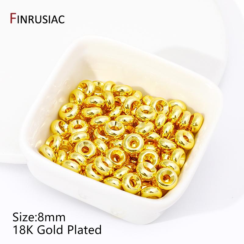 14/18K Gold Plated Smooth Round Spacer Beads,Brass Flat Loose Beads Separators For DIY Bracelet Beading Jewelry Accessories