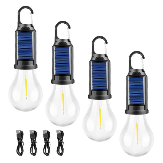 4Pcs Solar Camping Lights 3 Modes Waterproof Tent Lantern Rechargeable LED Lights for Hiking Fishing Emergency