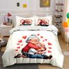 Cute Cartoon Elderly Couple Hug Red Heart Bedding SetSweet Old Grandma Grandpa Love Print 1 Duvet Cover + 2 Pillowcase gift