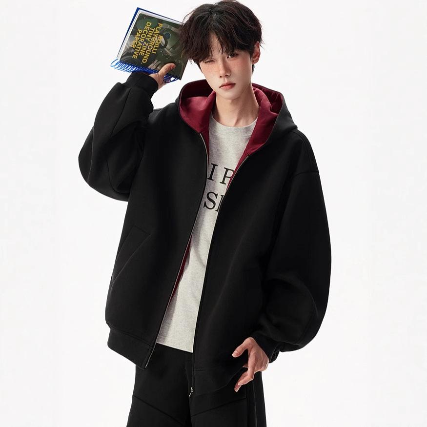 

Кардиган С капюшоном Свитер Мужской и Женский Осенний Свободный и Универсальный Контрастного Цвета Пальто для Пары XXXL чёрный