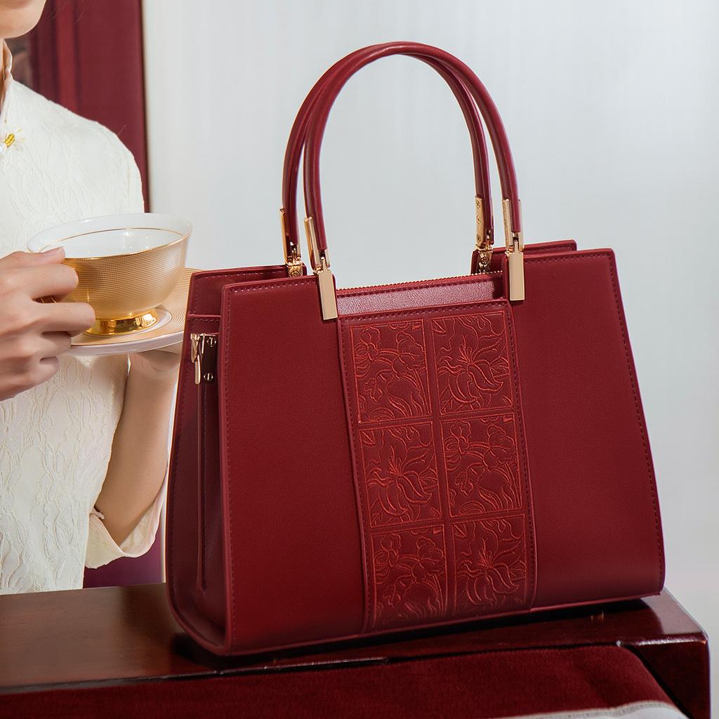 Mother'S Day Gift Embroidered Red Wedding Bag Bridal Bag Women'S Bag Mother Bag Handbag Large Capacity