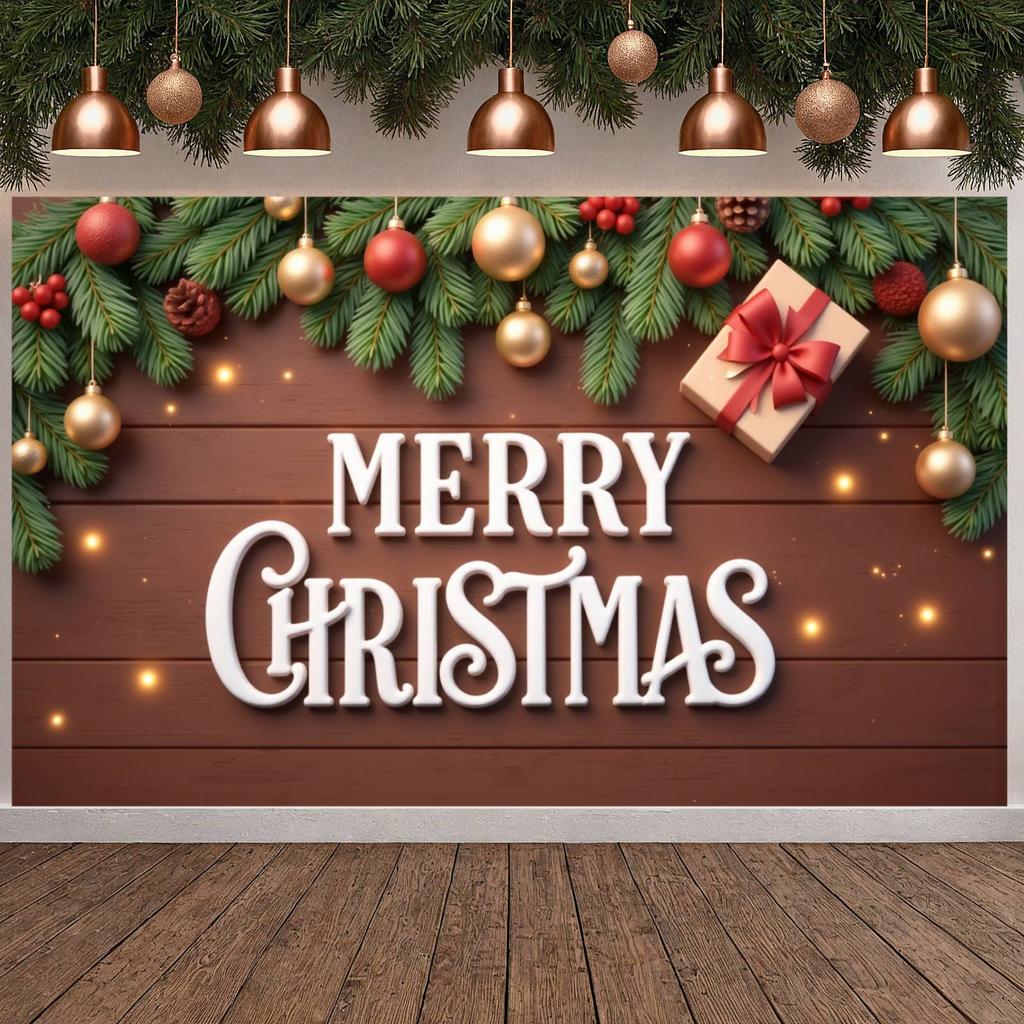 Xmas Display Ornament Decorated Holiday Backdrop Festive Background Pine Branch Decor Christmas Celebration Display For Home