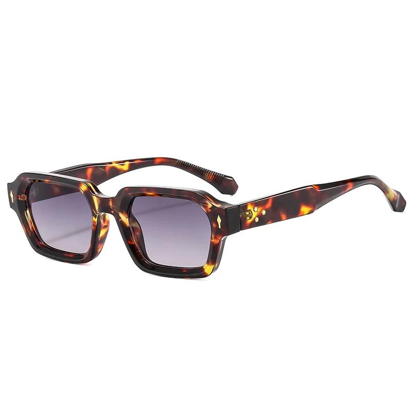 Fashion Square Men Sunglasses Tea Gradient Shades Women Retro Rivets Double Color Sun Glasses UV400