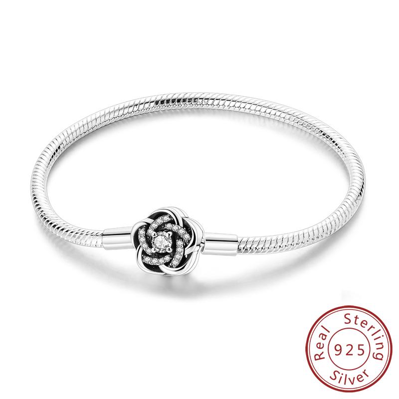 Original 925 Silver Bracelets 17-20CM Love Heart Flowers Butterfly Charms Beads Bracelet For Women Fashion Jewelry Gift