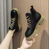Leather Martin Boots Women's Autumn New Versatile Retro Lace-up Big Head Short Boots