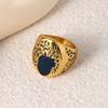 Huajie Retro Gold Color Metal Carving Flower Stamp Rings for Women Classic Banquet Ring Trend