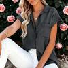 Women Light Blue Short Sleeve Denim Shirt Casual Button Down Top