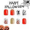 NonToxic Fake Nail Set Matte Orange Glitters Ghostly Stripes Designs Comfortable Plastic Nail Art For Sensitive Skin