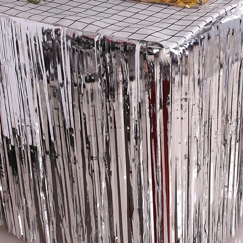 New Table Skirt Wedding Decoration Table New Year Easter Decoration For Home Birthday Party Decor Metal Rain Tinsel Table Skirt