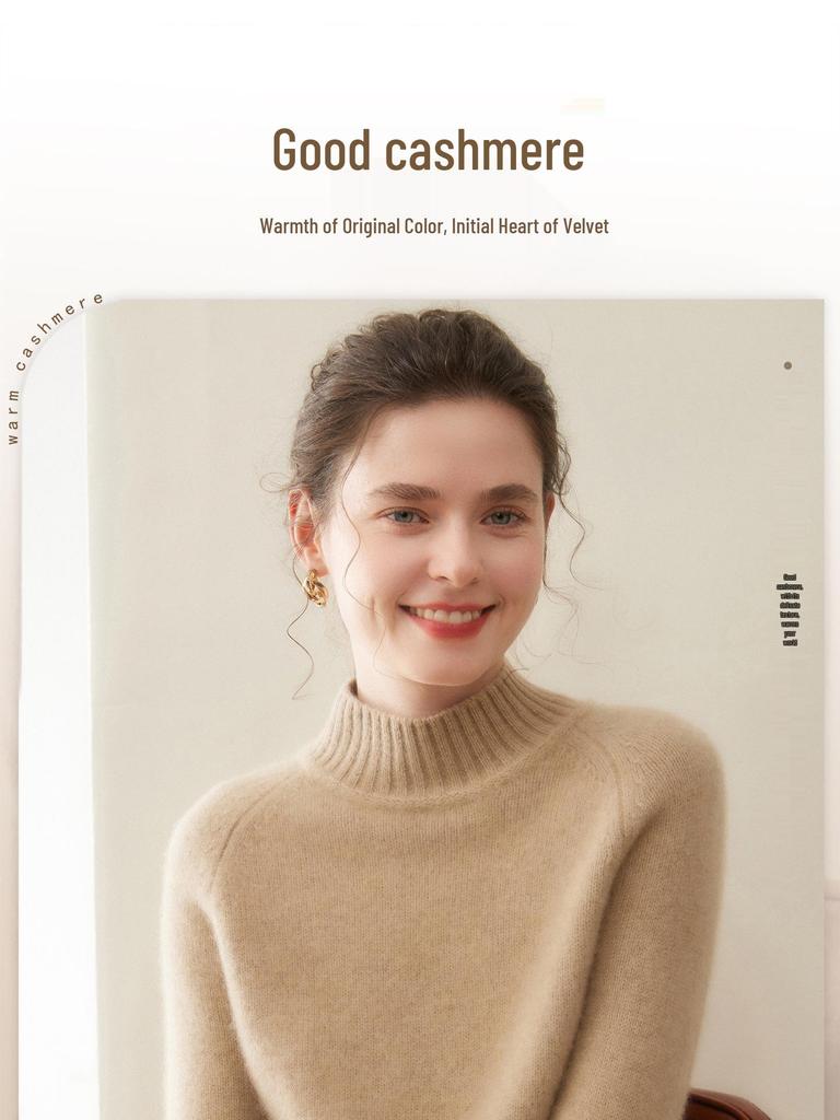 Women's Thickened Cashmere Knit Sweater: Solid Color, Loose Fit, Half-High Collar Pullover.