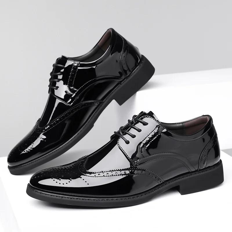British Style Men Patent Leather Dress Shoes Fashion Brogues Shoes Heels Wedding Shoes