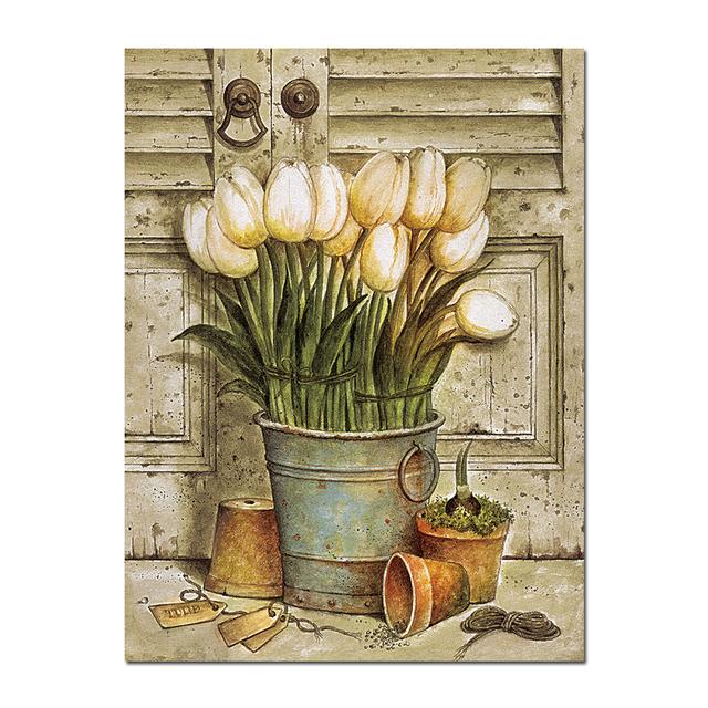 

Американский ретро постер с цветами в горшке, скандинавское украшение для растений, холст, картина для столовой, гостиной, настенные художественные фотографии, домашний декор 21cm×30cm NoFrame