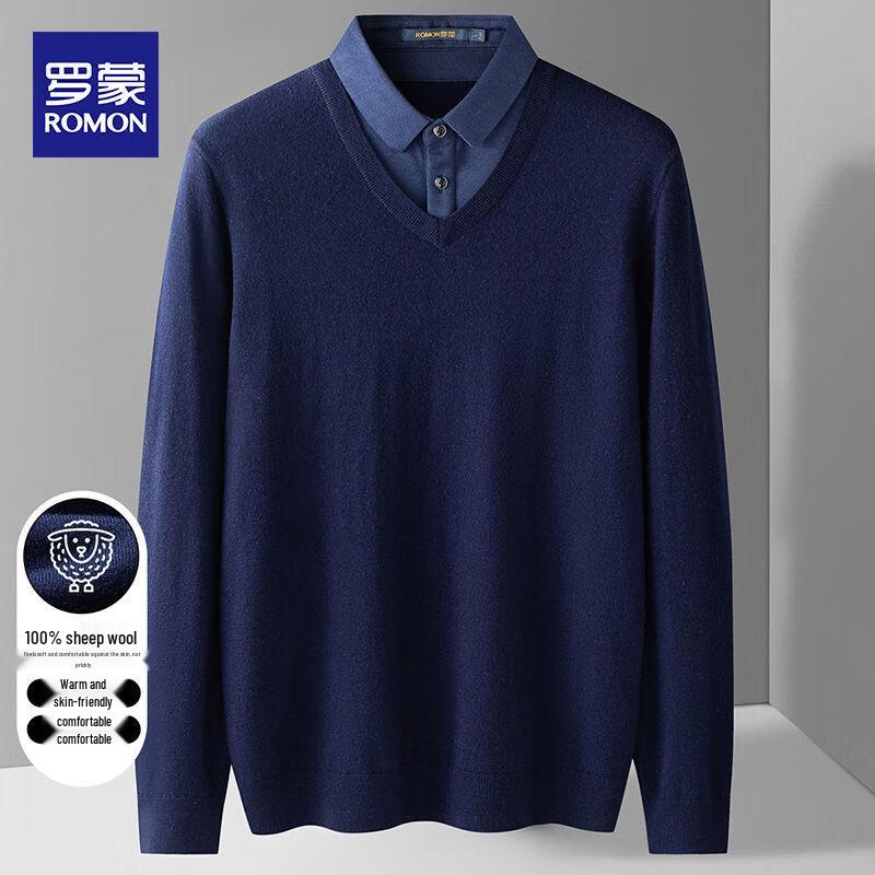 ROMON Men's 100% Wool Polo Knit Sweater