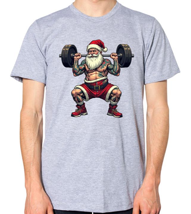 

Bodybuilding Santa Clause Barbell Squatting T-Shirt Gym Christmas Merry Xmas Top 5XL різнокольоровий