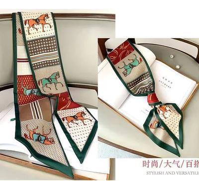Long Silk Scarf Bag Tie Lady Neck Skinny Scarves Hairband Foulard Horse Print Brand Lady Neckerchief Ribbon  Spring New