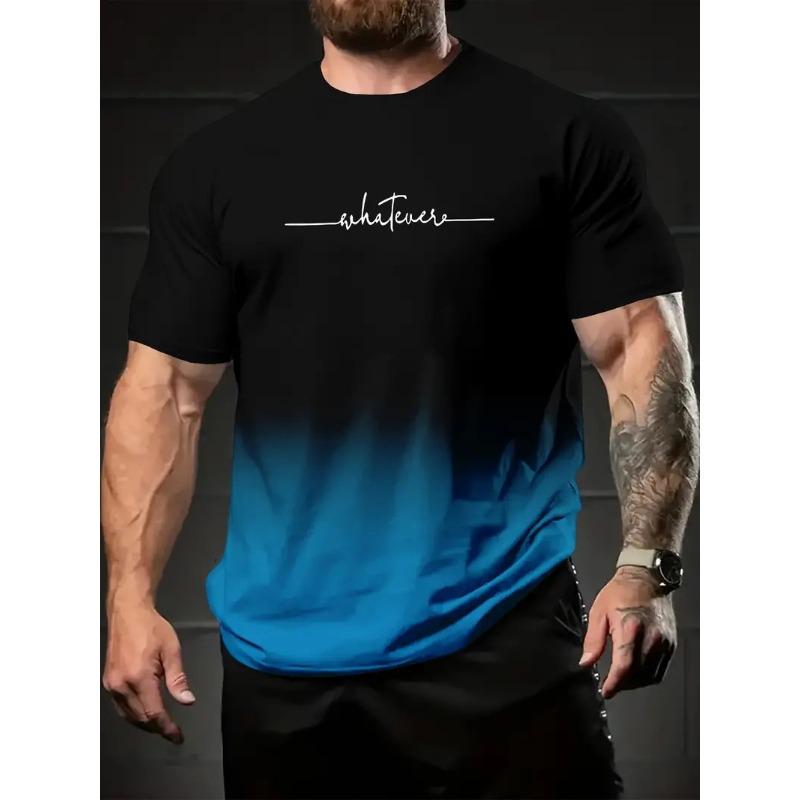 Summer Round Neck 3D Gradient letters Print Top Fashionable Casual Short Sleeved Men's T-shirts