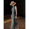 French Lace-up Waist Plaid Vest Dress Women's Summer New Models Are Popular Today, Black and Blue Skirts, Long Dresses