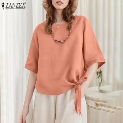Women Casual O-neck Solid Color Half Sleeve Blouse