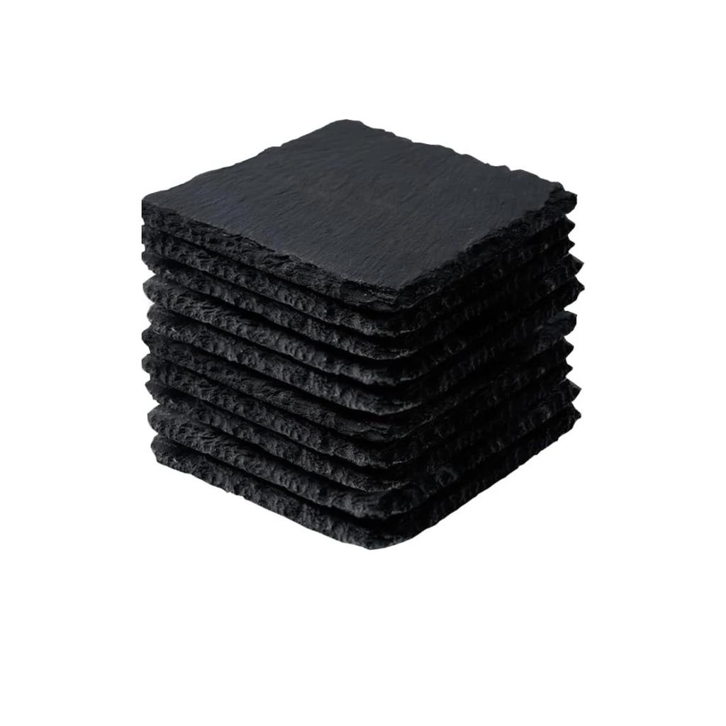 8pcs Slate Coasters Bulk - 4 Inch Square Round and Hexagon Handmade Black Stone Blanks for Laser Engraving and Home Decor