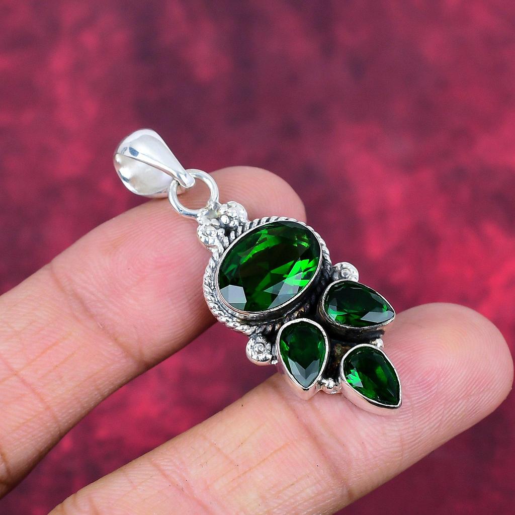 Chrome Diopside Handmade Gemstone Pendant, 925 Solid Sterling Silver Pendant, Unique Design Jewelry Pendant