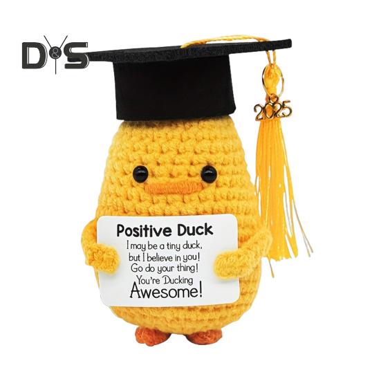 Häkelpuppe Handgemacht Plüsch Positive Ente Inspirationskarte Gestrickte Puppe Rucksackzubehör Abschlussgeschenk