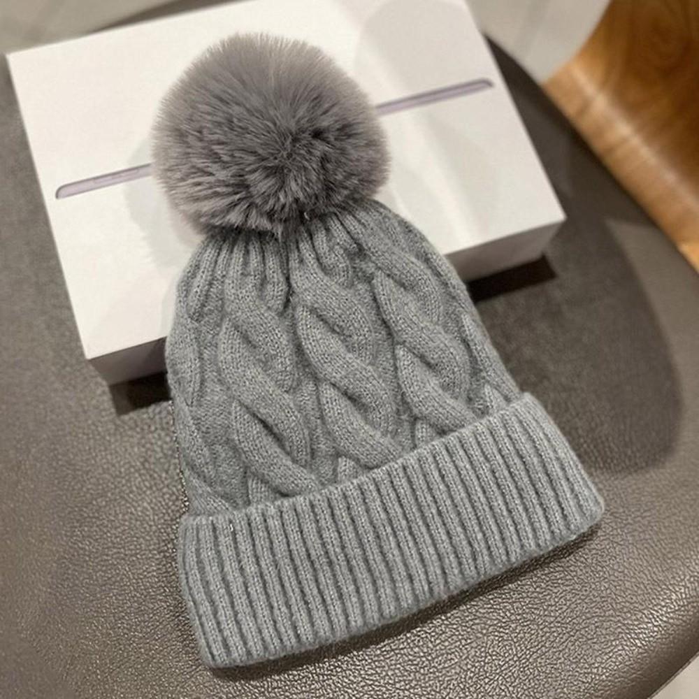 Fashion Keep Warm Pompom Hat Thickened Solid Color Ear Protection Cap Windproof Cold Proof Knitted Hat Autumn Winter
