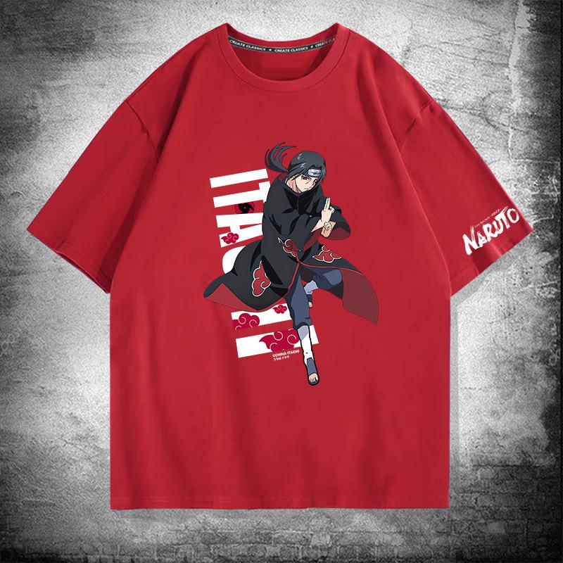 Naruto surrounding ferret god anime print cotton short-sleeved T-shirt men's summer loose shoulder half-sleeved top