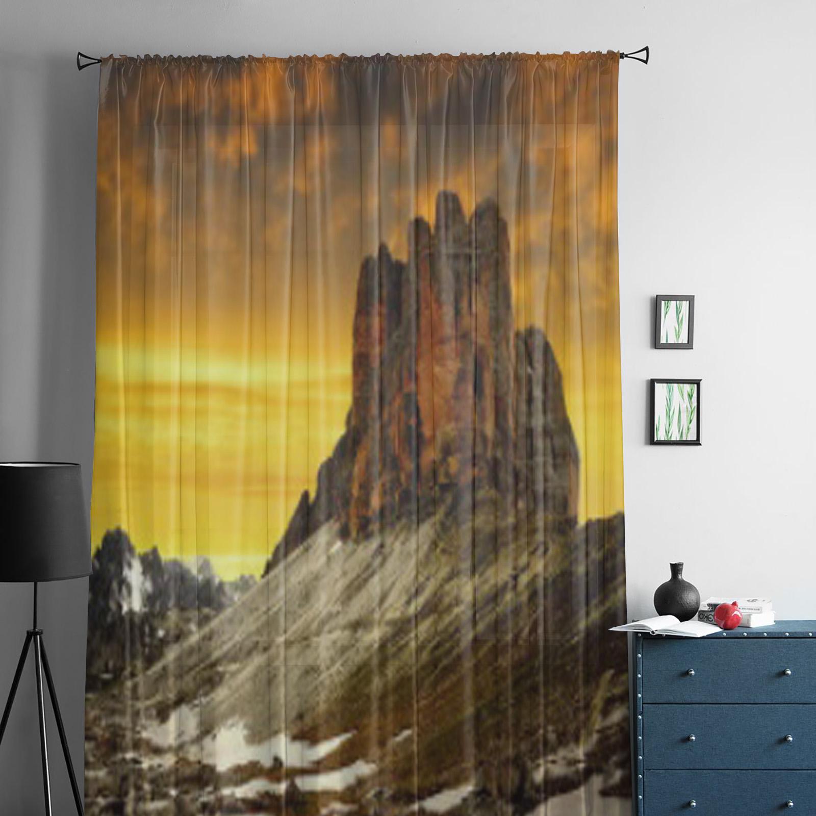 Три Чиме ди Лаваредо на закате Доломитовые Альпы Италия Прозрачные шторы Гостиная Тюлевая — фото 5