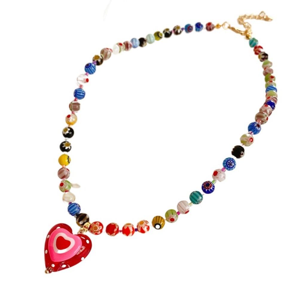 Adjustable Necklace Heart-shaped Pendant Beads Chain New Collarbone Chains  for Women
