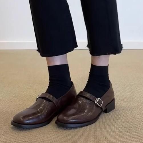 

Версия из телячьей кожи в пятнистом стиле ~ женские туфли из кожи с круглым носком и пряжкой на ремне, туфли Мэри Джейн на толстом каблуке 34