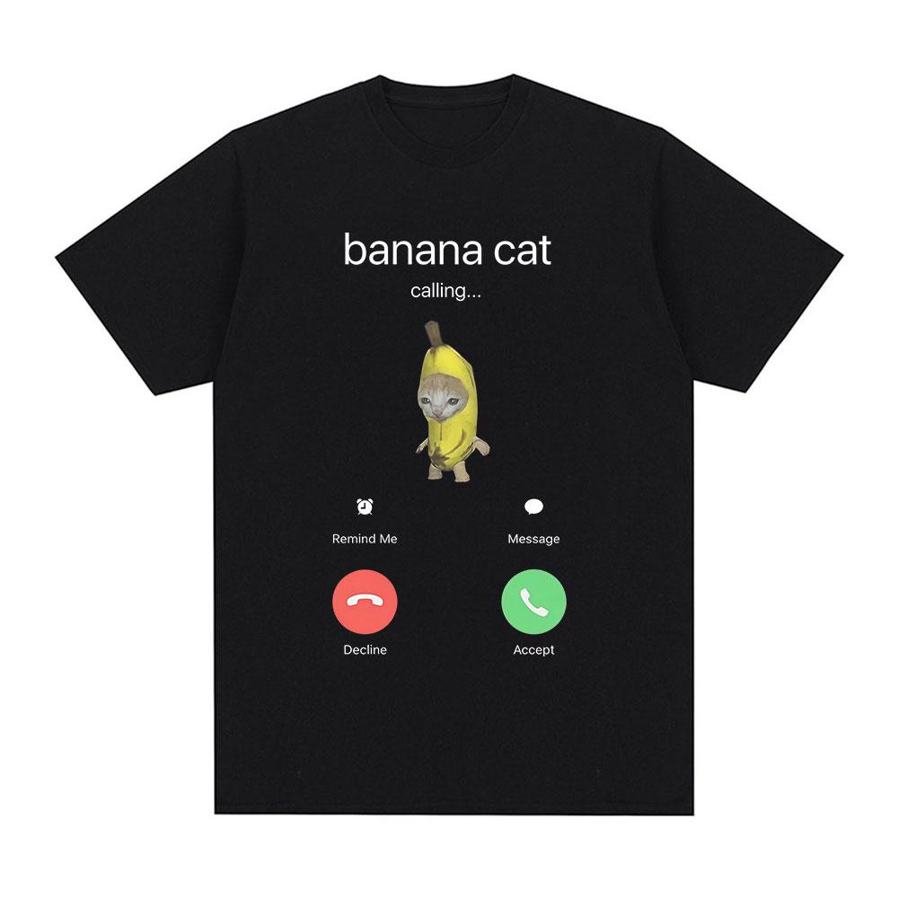 Banana Cat Meme TShirt Funny Cat Lover Gift Viral Meme Shirt Internet Culture Cute Animal Meme Summer Short Sleeves T Shirts M