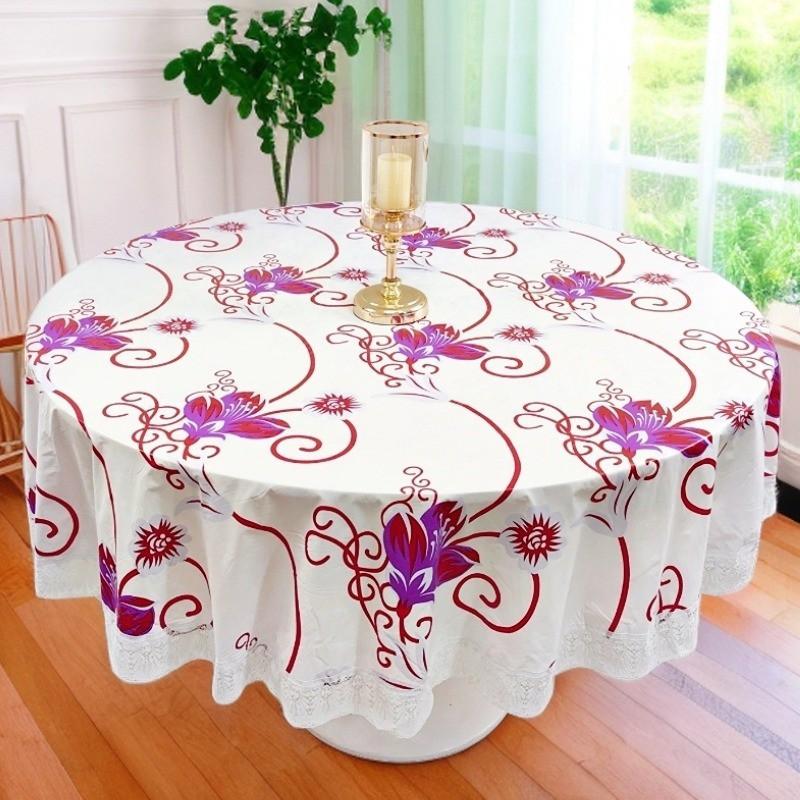 Round PVC Tablecloth Waterproof Oil Resistant Heat Easy Clean Dining Table Living Room Restaurant Hotel