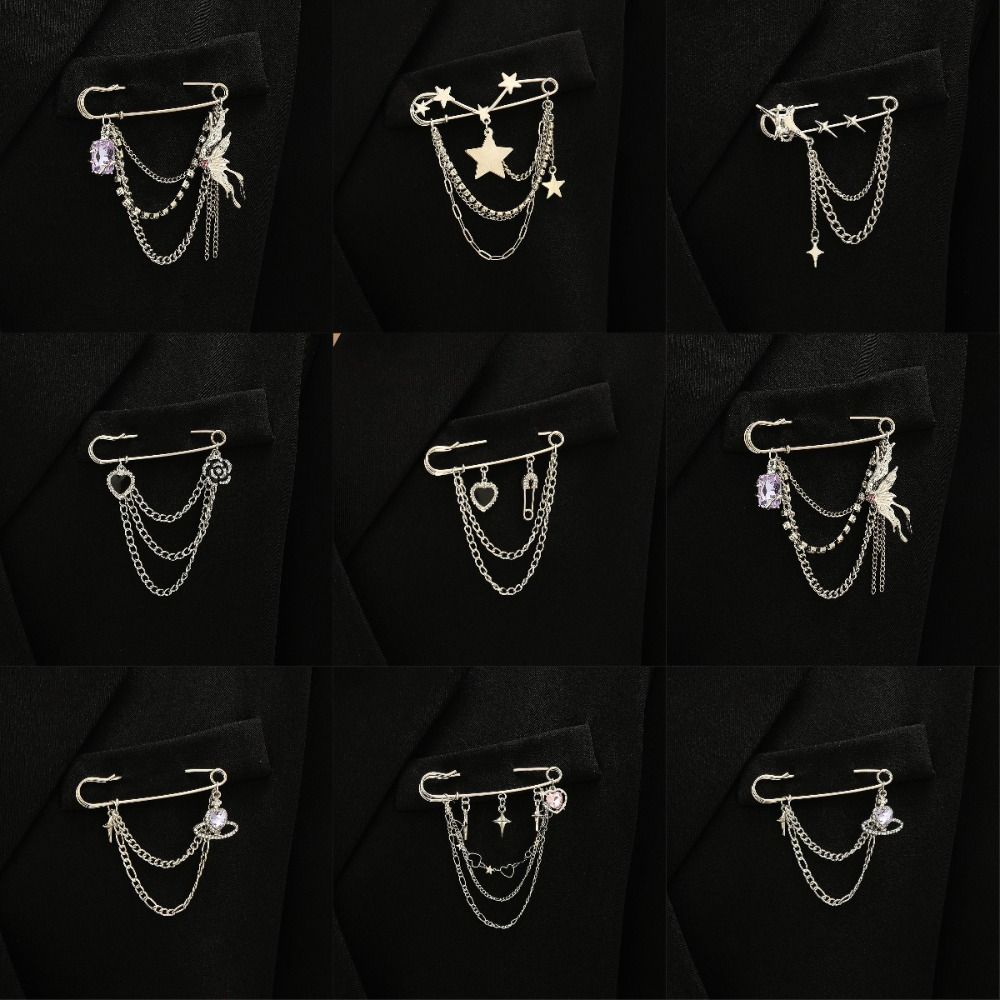 Metal Chain Tassel Chain Pin Butterfly Design Lapel Pin Chain Pendant Brooches Wedding Party