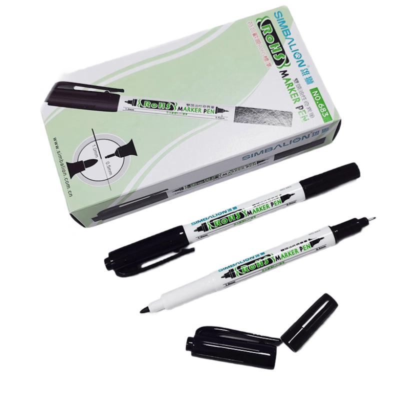Lion Dual-Tip Oil-Based Quick-Dry Marker Pen Set (12-Pack, Black)