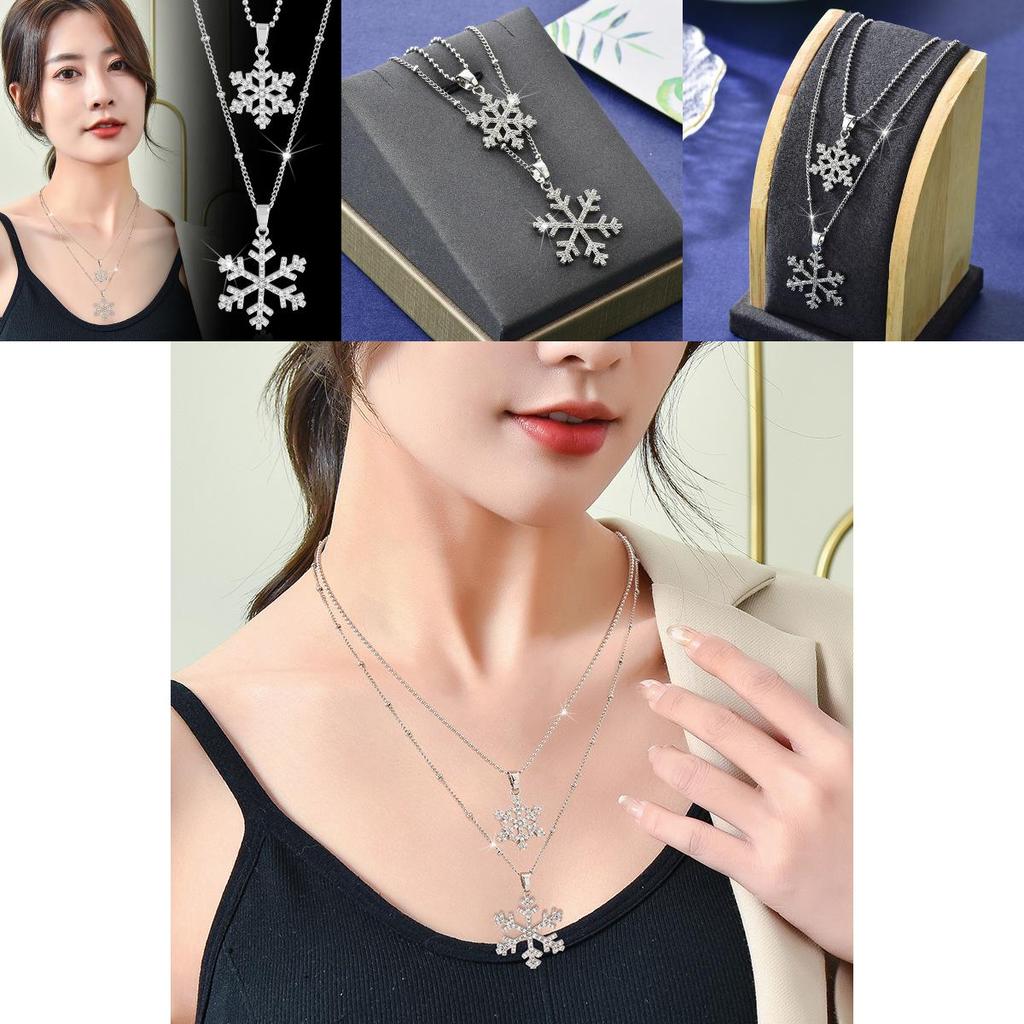 Elegant Korean Double Layer Snowflake Necklace For Women Fashion Accessory