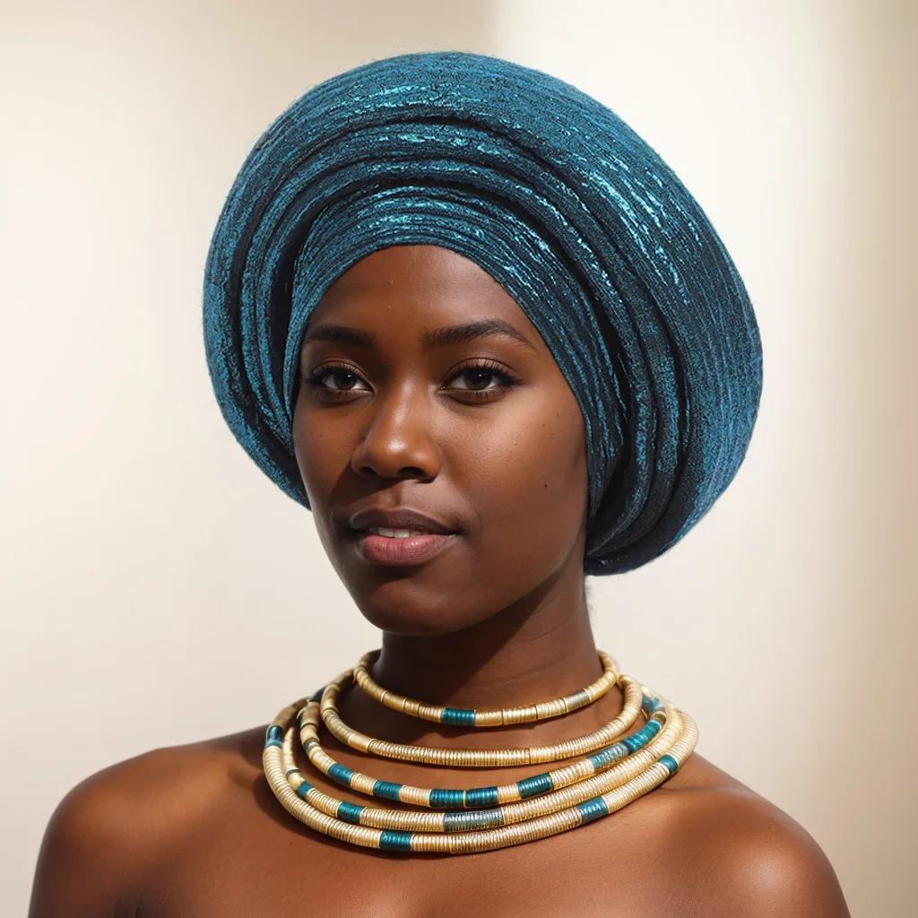 Ручная работа Африканский Auto Gele Головной убор Нигерия Вечеринка Головной убор Блестящий Плиссированный Тюрбан Шляпа Женские Головные повязки Чепчик Turbante Mujer